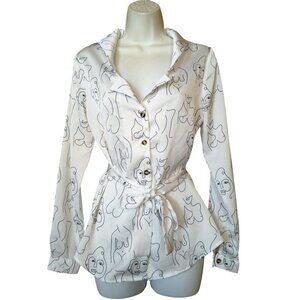 Never Fully Dressed Women's Small Long Sleeve Button Front Abstract Print Tie